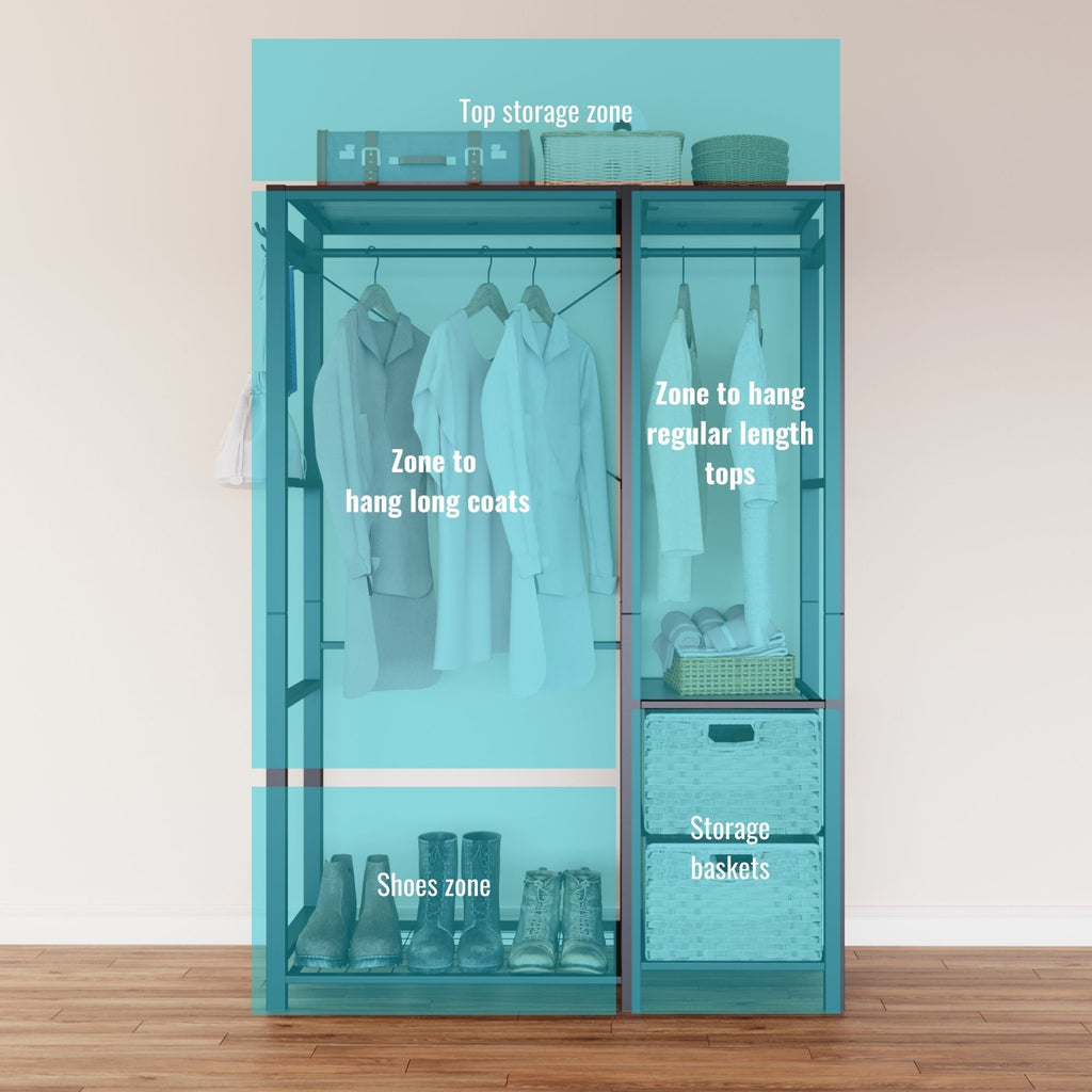 Acacia Wood Garment Rack with Shelves, 2 Wicker Drawers, 4 Hooks, Heavy Duty Closet Organizer, Light Gray - Grand Goldman Shop