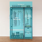 Acacia Wood Garment Rack with Shelves, 2 Wicker Drawers, 4 Hooks, Heavy Duty Closet Organizer, Light Gray - Grand Goldman Shop