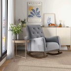Premium Demetrius Light Grey Fabric Solid Wood Rocking Chair for Living Room and Nursery 36.6'H x 27.5'W x 39'D or Living Room Bedroom Reading - Grand Goldman Shop