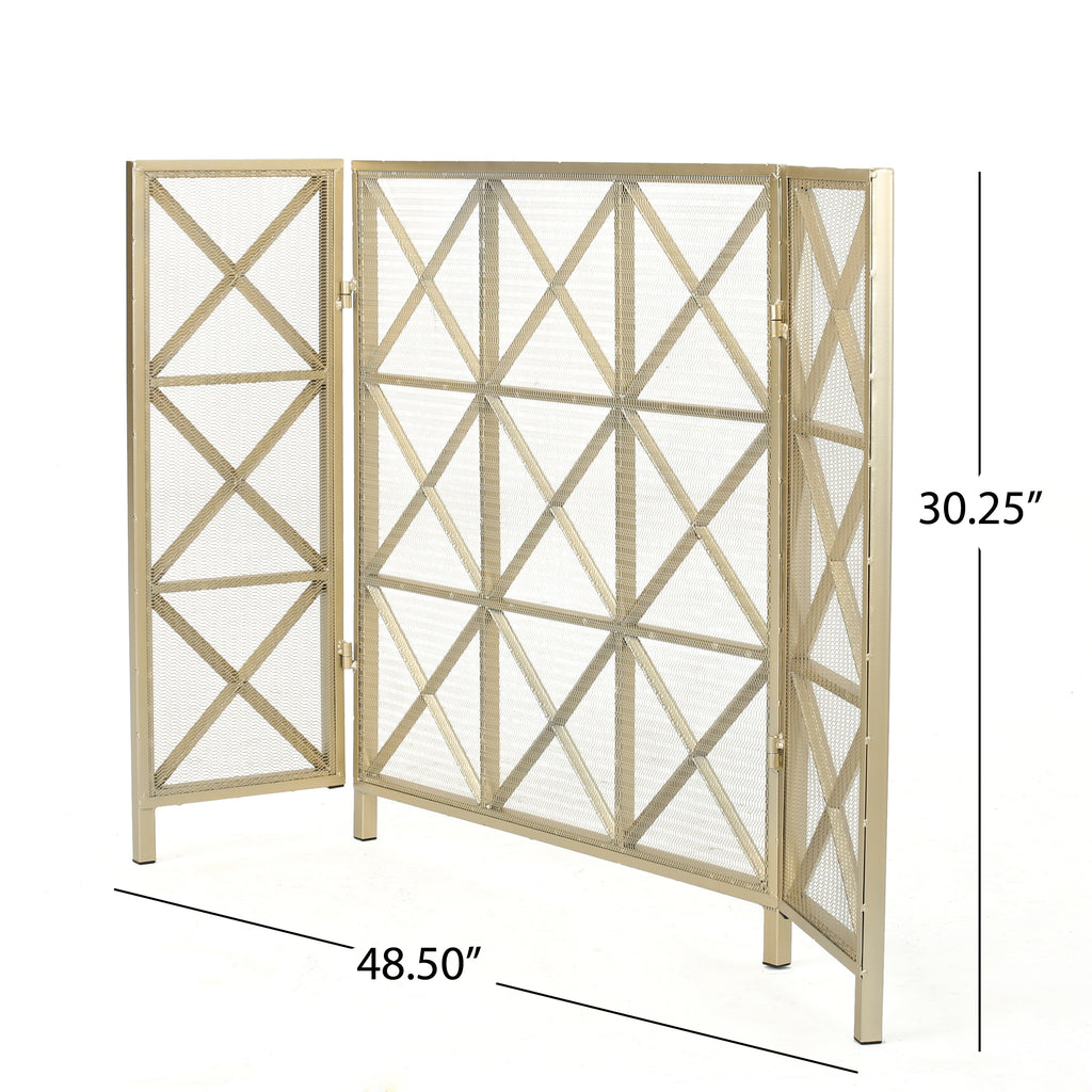 Margaret 3-Panel Fireplace Screen Iron Black/Gold - Grand Goldman Shop