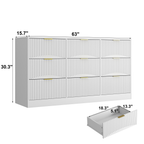 White 9 Drawer Dresser, 63' Large Deep Chest of Drawers, Wooden Dresser Storage Cabinet with 9 Drawers for Bedroom, Long Dressers for Living Room, Hallway, Drawer panel with wavy patterns - Grand Goldman Shop