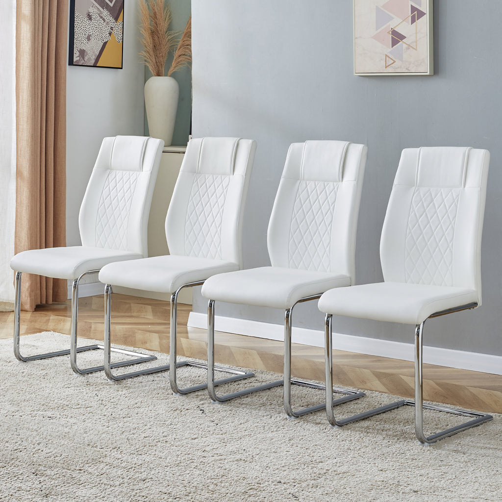 Modern Dining Chairs with Faux Leather Padded Seat and Metal Legs in White, Set of 4 - Grand Goldman Shop