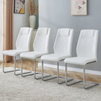 Modern Dining Chairs with Faux Leather Padded Seat and Metal Legs in White, Set of 4 - Grand Goldman Shop