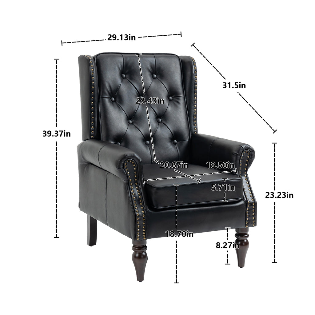 Modern Accent Armchair with Sturdy Wood Legs in Black PU Leather for Living Room or Bedroom - Grand Goldman Shop