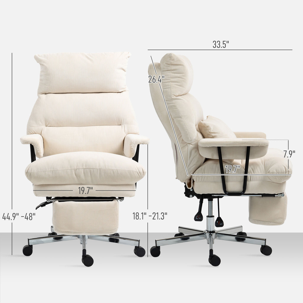 Overstuffed Office Chair with Lumbar Support , Cream White | Premium Home Decor - Grand Goldman
