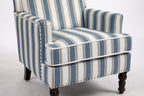 Upholstered Accent Chair, Vintage Armchair with Blue and White Striped Linen Fabric and Nailhead Trim for Living Room - Grand Goldman Shop
