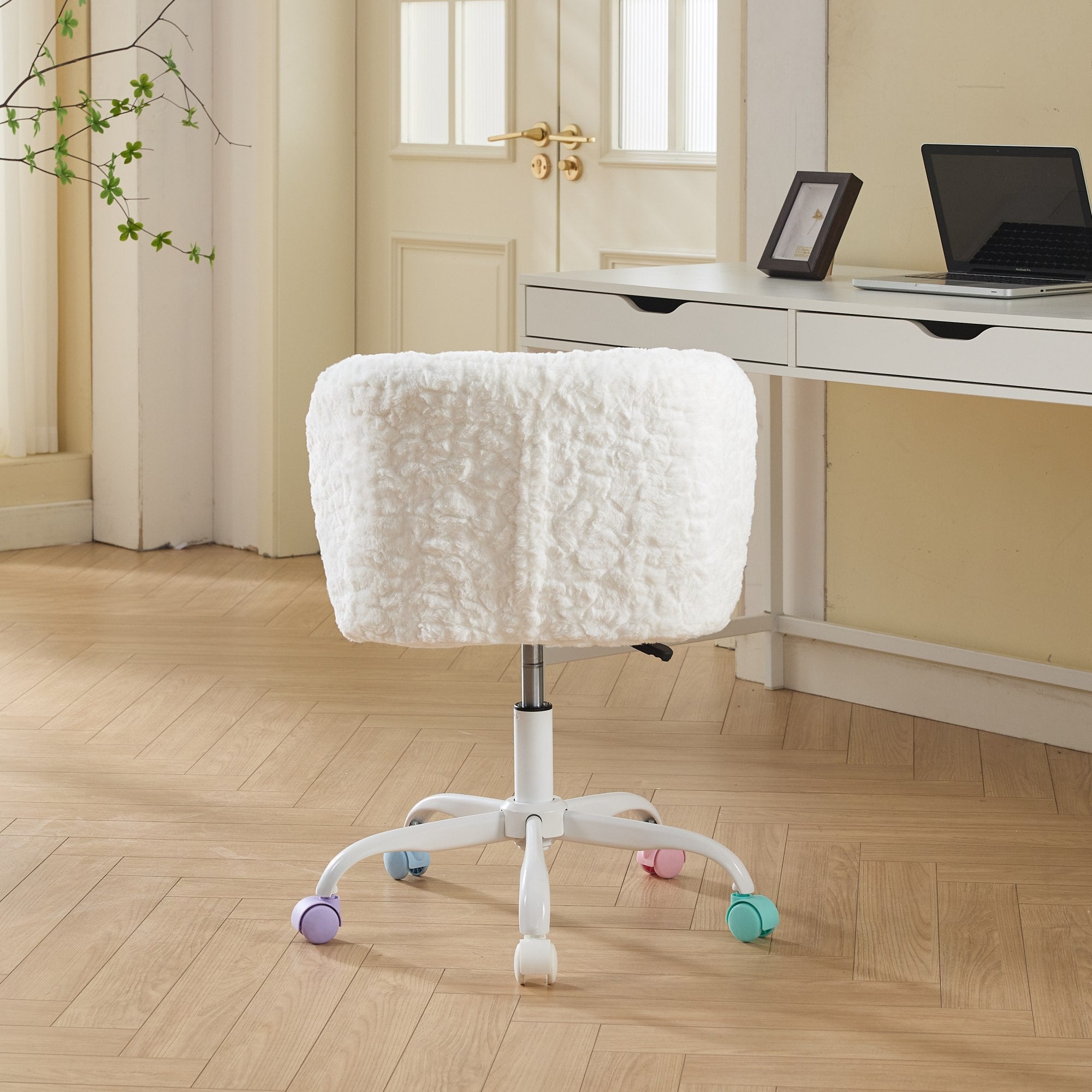 A&A Furniture Office Chair,Artificial rabbit hair Home Office Chair with Metal Base,Adjustable Desk Chair Swivel Office Chair