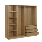 Doorless Wooden Storage Wardrobe for Dedroom with Shelves and 3 Drawers,Nature - Grand Goldman Shop