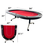 INO Design 94' Fodable Poker Table for 10 players, Red | Premium Home Decor - Grand Goldman