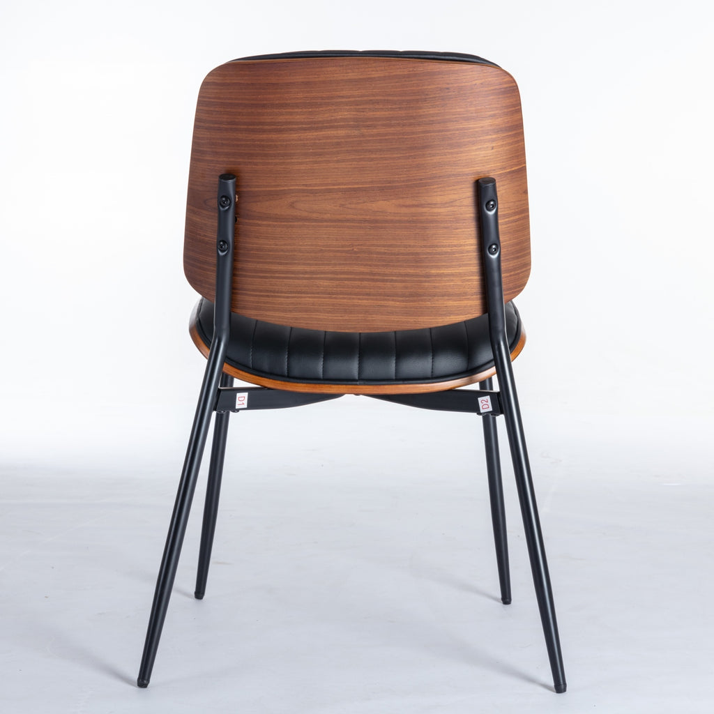 A&A Furniture, Dining Chairs Set of 2 Mid Century Modern Retro Faux Leather Chair with Walnut Bentwood Back Upholstered Seat Metal Legs Adjustable Foot for Kitchen Dining Room Chairs(Black PU) - Grand Goldman Shop