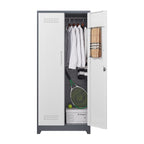 Gray Metal Lockers with Locking Doors, Adjustable Shelves, High Broom Tool Storage Cabinet, 72-Inch Kitchen, Office, Shop Org