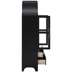 K&K 71' Tall Arched Kitchen Pantry Cabinet with 2 Large Drawers, Modern Farmhouse Kitchen Storage Cabinets with Adjustable Shelves, Glass Door, Wood Versatile Cupboard for Kitchens, Dining Room, Black - Grand Goldman Shop