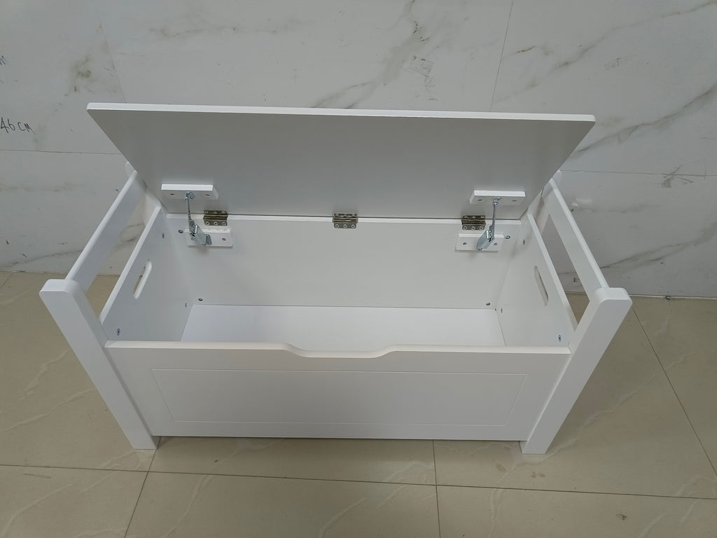 Kids Toy Box Chest White Storage Cabinet with Cushion Seat Bench Flip-Top Lid Safety Hinge for Nursery Playroom | Premium Hom