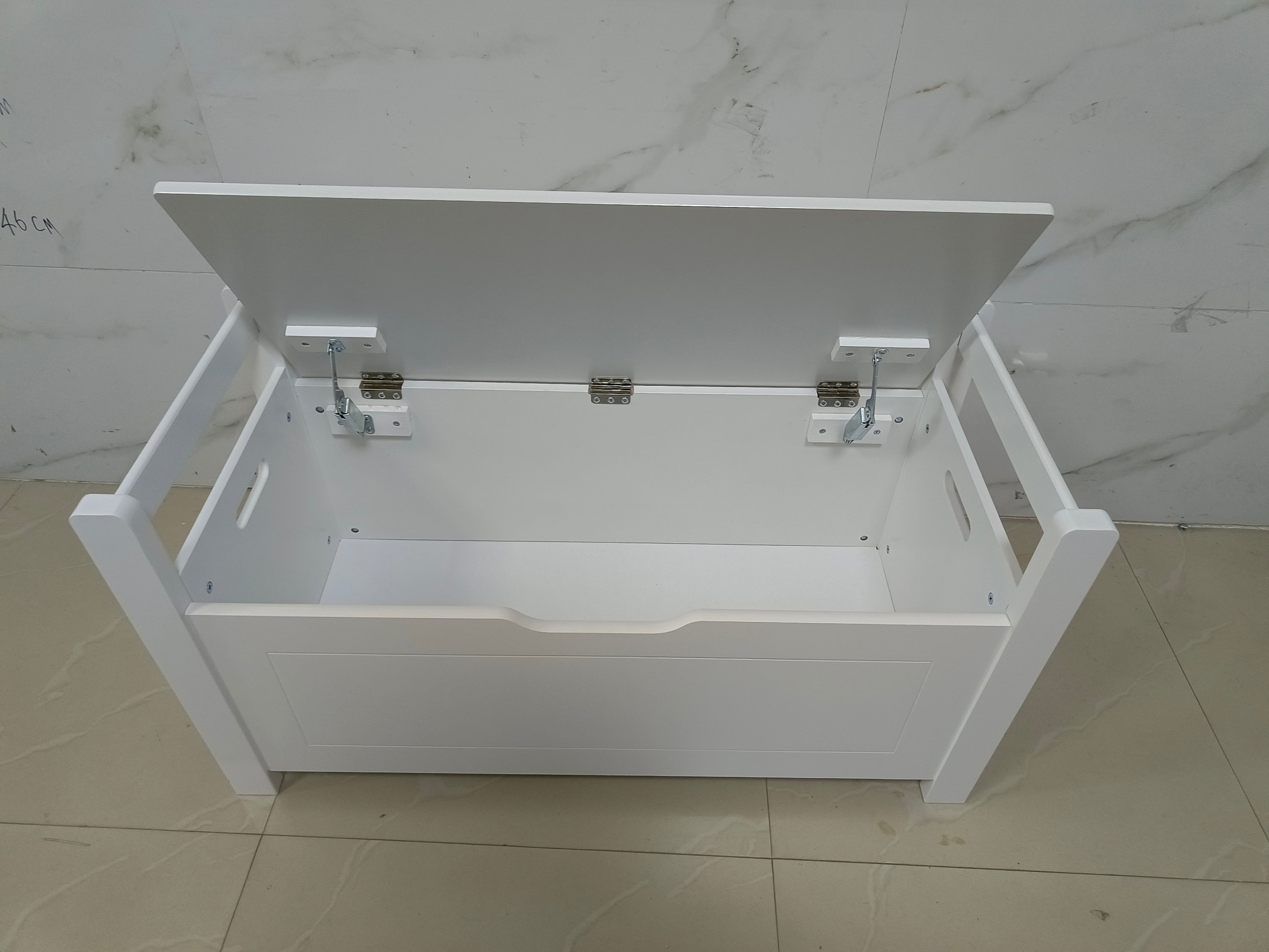 Kids Toy Box Chest White Storage Cabinet with Cushion Seat Bench Flip-Top Lid Safety Hinge for Nursery Playroom | Premium Hom