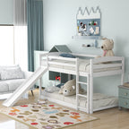 White Twin over Twin Bunk Bed with Convertible Slide and Ladder, Pine Wood and MDF, 79.3''L x 84.4''W x 46.5''H - Grand Goldman Shop