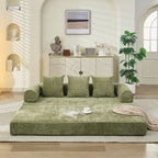 Comfy Convertible Folding Mattress Couch, Floor Sofa Bed, Chenille Floor Sofa with Armrest, Floor Sofa Lounge Couch for Living Room Bedroom Lounge Studio-Green - Grand Goldman Shop