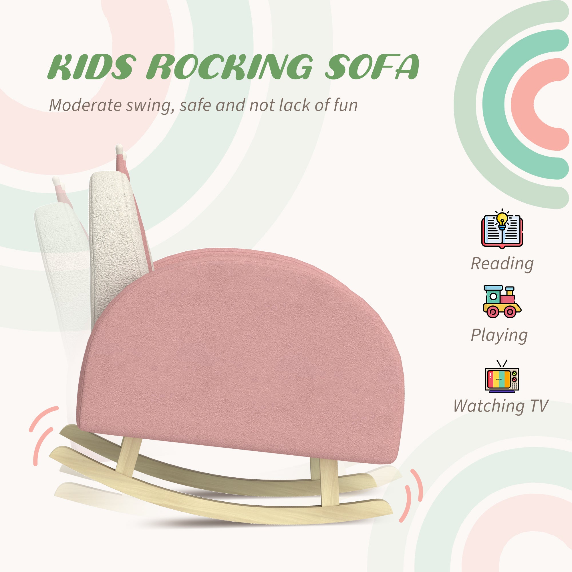 Qaba Kids Rocking Chair, Princess Crown Toddler Chair, Children's Armchair Rocker with Rainbow Backrest for Bedroom, Playroom