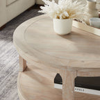 40inch Large Curved 2 Tier Traditional Round Circle Wooden Center Coffee Table,Rounded Table with Wheels,Mid Century Rustic Style Table for living Room,Office,Apartment,OAK - Grand Goldman Shop