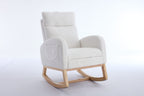 015B-Teddy Fabric Leisure Rocking Chair,Nursery Rocking Chair With Adjustable Footstool,Thickened Headrest And High Backrest, Storage Pocket On The Right Side,The Base Rocker Is Solid Wood,White - Grand Goldman Shop