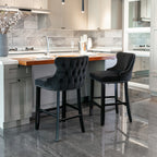 A&A Furniture,Contemporary Velvet Upholstered Wing-Back Barstools with Button Tufted Decoration and Wooden Legs, and Chrome Nailhead Trim, Leisure Style Bar Chairs,Bar stools,Set of 2 (Black),SW1824BK - Grand Goldman Shop