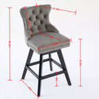 Swivel Velvet Barstools with Button Tufted Decoration and Wooden Legs, and Chrome Nailhead Trim, Leisure Style Bar Chairs,Bar stools, Set of 2 (Gray),SW1860GY - Grand Goldman Shop