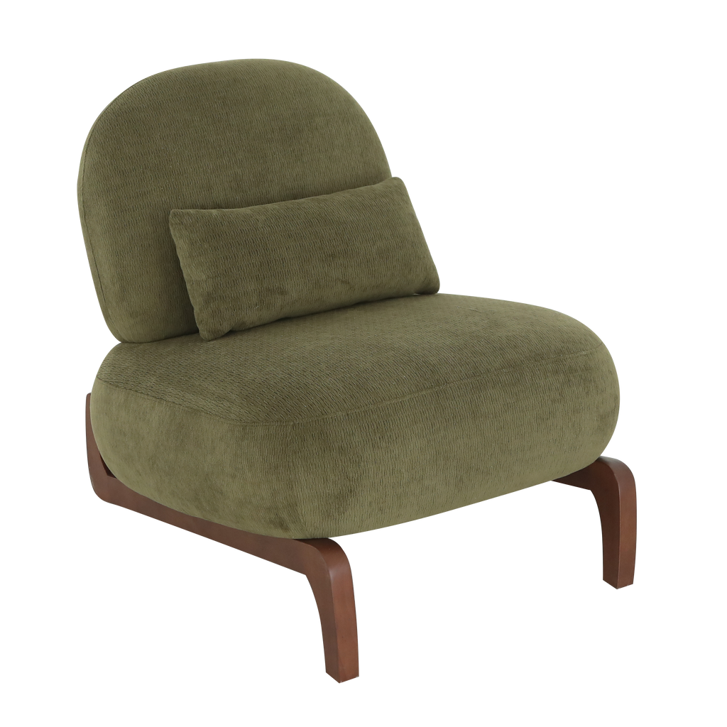 Cute Accent Chair with Solid Wood Legs, Velvet Living Room Chair with Soft Cushion, Cozy Bedroom Chair, Comfy Armless Reading Chair for Apartment, Waiting Room, Balcony (Green) - Grand Goldman Shop