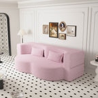 Modern Floor Sofa with 2 Pillows,Convertible Teddy Fabric Foam Filled Sleeper Sofa Bed,15 ' Full Size Folding Mattress for Living Room,Guest Bed,Playroom,No Assembly Required,Pink - Grand Goldman Shop