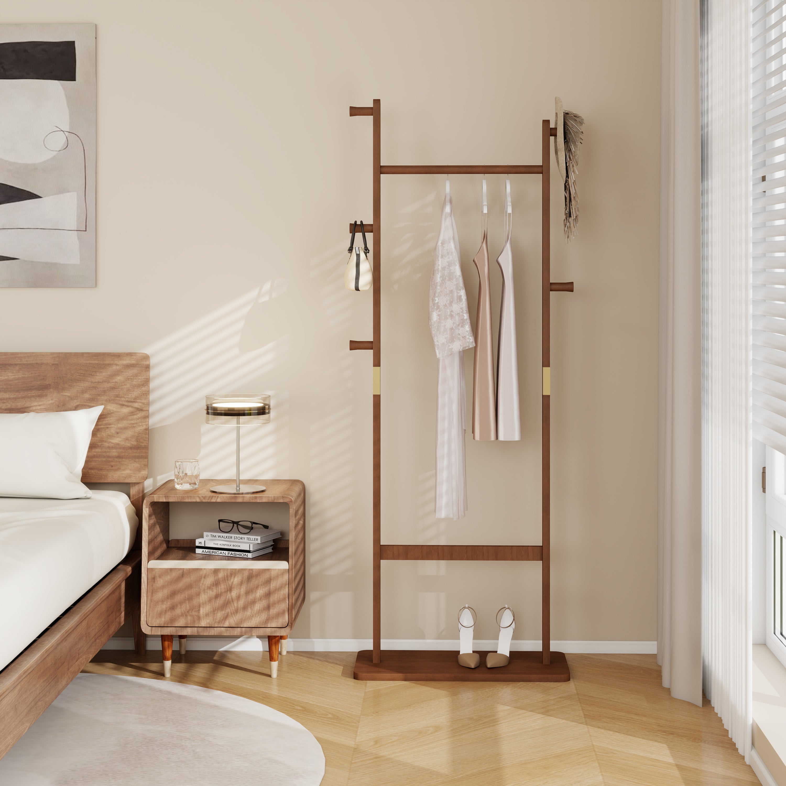 Coat Racks solid wood hanger 23.6* 11*71in Solid environmental protection easy to assemble beautiful can be placed in the bedroom/entrance/living room (Walnut) - Grand Goldman Shop