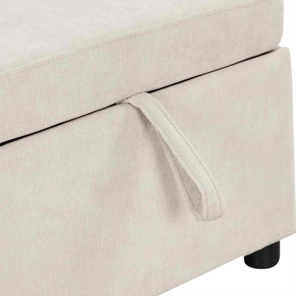 Convertible L-shaped Beige Sofa Couch with Storage, Cup Holders, USB Ports, Chenille Fabric - Grand Goldman Shop