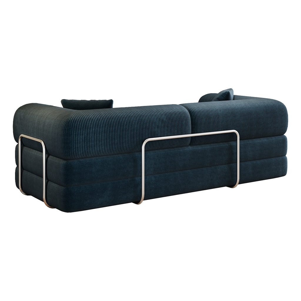 78.8' Compression Sofa,Convertible Floor Sofa Bed-with Pillow Back Support Armrest,Comfy Futon Couch Sleeper Bed,Loveseats Boneless Modular Sectional Sofa,Corduroy fabric,for Living Room,Bedroom,Blue - Grand Goldman Shop