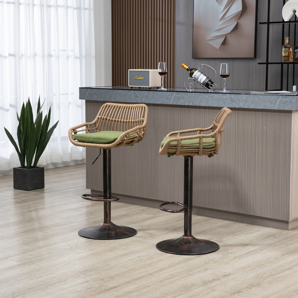 COOLMORE Modern Swivel Bar Stools Set of 2 with Adjustable Height and Footrest in Green Linen - Grand Goldman Shop