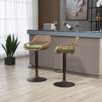 COOLMORE Modern Swivel Bar Stools Set of 2 with Adjustable Height and Footrest in Green Linen - Grand Goldman Shop
