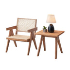 Natural Wood Armchair and Matching Square End Table, 2-Piece Living Room Set - Grand Goldman Shop