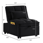 4 in1 Multi-Function Single Sofa Bed with Storage Pockets,Tufted Single Pull-out Sofa Bed with Adjustable Backrest and Pillows ,Convertible  Chaise Lounge,Black - Grand Goldman Shop