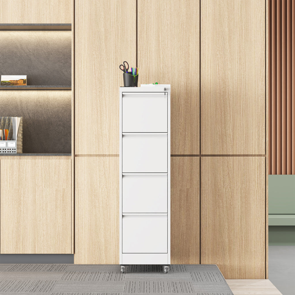 Stylish 4 Drawer Metal Locking Vertical File Cabinet with Wheels - Heavy-Duty Lockable Storage for Home & Office, Black and W