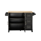 Kitchen Island & Kitchen Cart, Mobile Kitehcn Island with Extensible Rubber Wood Table Top,adjustable Shelf Inside Cabinet for Different Utensils, 3 Big Drawers, with Spice Rack, Towel Rack, Black-Bee - Grand Goldman Shop