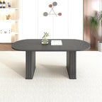 Kitchen extendable dining table for 4-8 people, oval kitchen table with wooden strip base for family living room (black) - Grand Goldman Shop