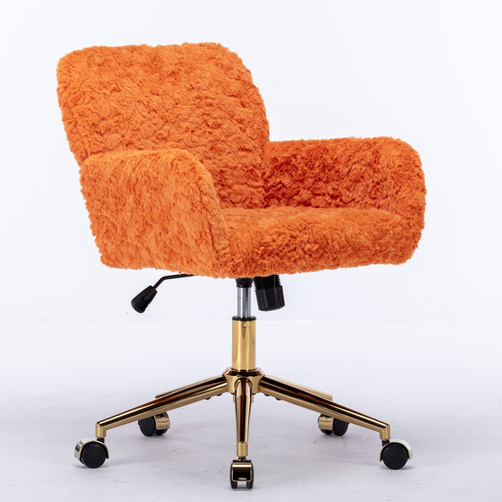 A&A Furniture Office Chair, Artificial Rabbit Hair with Golden Metal Base, Adjustable Swivel Desk Chair, Orange - Shop Qualit