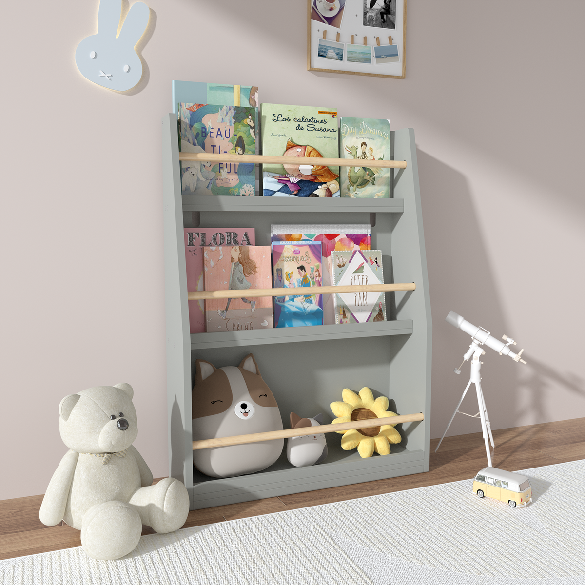 3 Tier Kids Book Shelf,Kids Book Rack, Helps Keep Bedrooms, Playrooms, and Classrooms Organized, Gray - Shop Quality Furnitur
