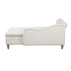 Beige Chaise Lounge Indoor, Velvet Lounge Chair for Bedroom with Storage & Pillow, Modern Upholstered Rolled Arm Chase Lounge for Sleeping with Nailhead Trim for Living Room Bedroom Office - Grand Goldman Shop
