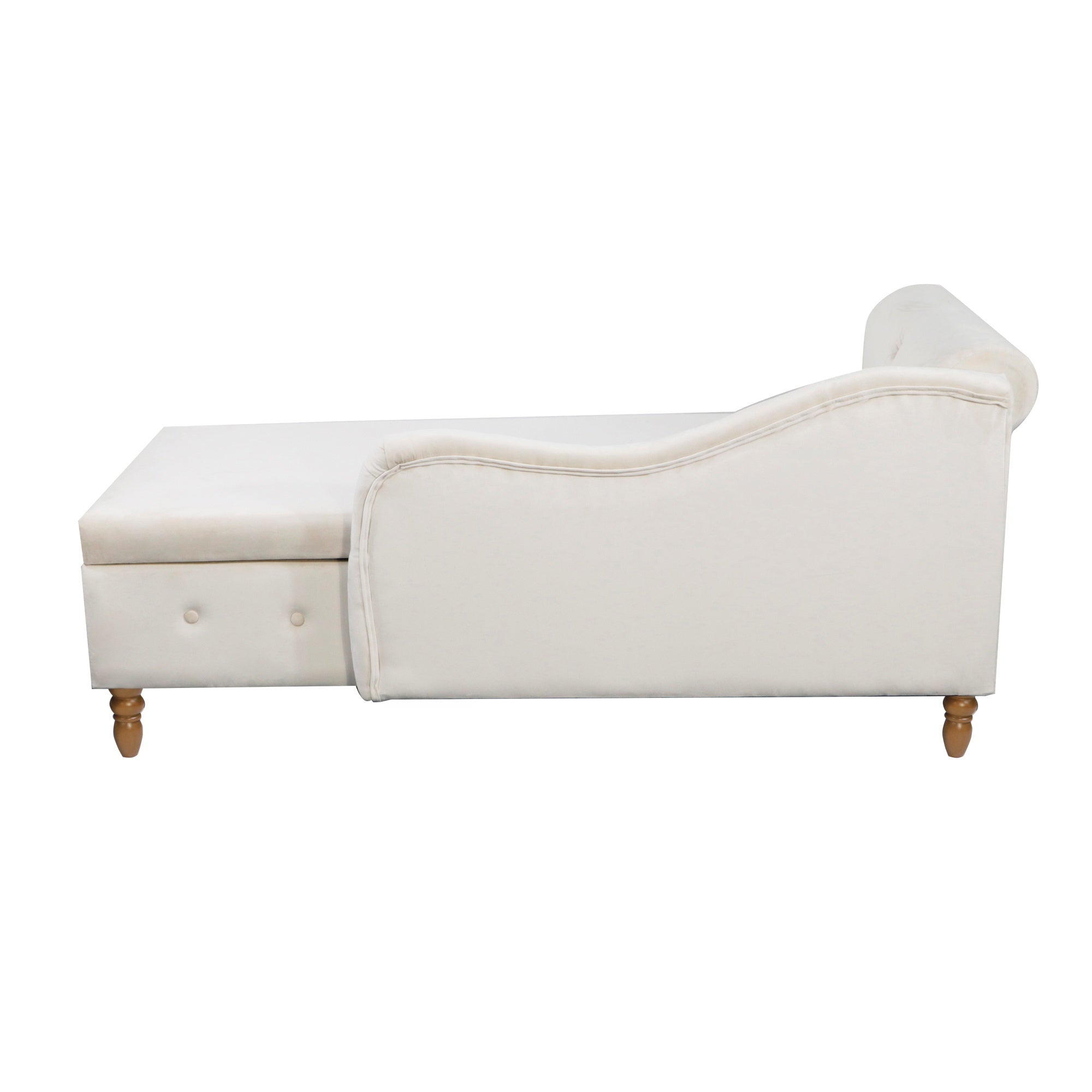 Beige Chaise Lounge Indoor, Velvet Lounge Chair for Bedroom with Storage & Pillow, Modern Upholstered Rolled Arm Chase Lounge for Sleeping with Nailhead Trim for Living Room Bedroom Office - Grand Goldman Shop