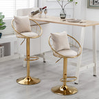 Off-White Velvet Bar Chair, Pure Gold Plated, Unique Design, 360-Degree Rotation, Adjustable Height, Suitable for Dining Room and Bar, Set of 2 - Grand Goldman Shop