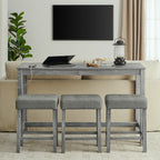 59 Inch Bar Table, Dining Table, Sofa Table with Power Outlet, 3 Upholstered Stools, 4 Piece Bar Table and Chair Set for Living Room, Dining Room, Kitchen - Grand Goldman Shop
