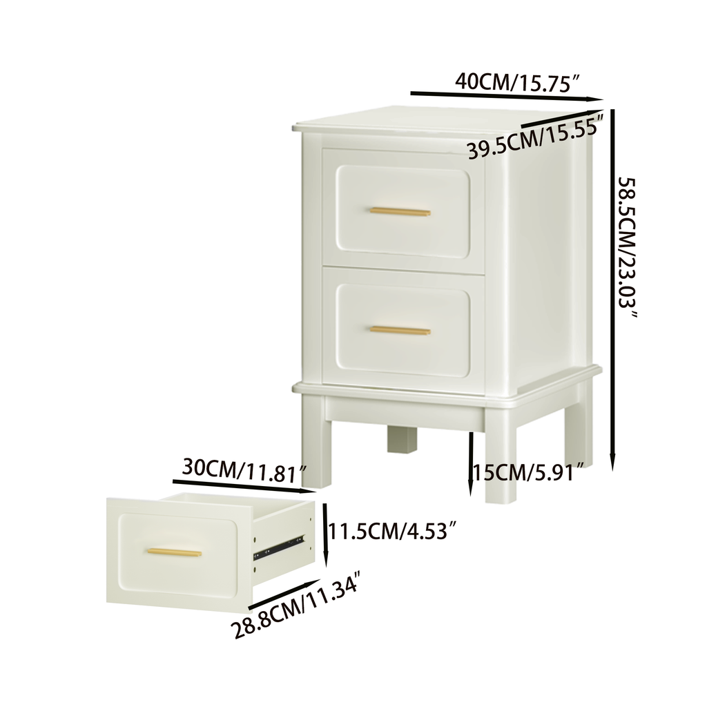 Modern  Nightstand with 2 Drawers, Bedroom Bedside Table with Gold Handles, Sturdy Wood Accent Table for Small Spaces, Living Room, Kids Room & Guest Room-Off White - Grand Goldman Shop
