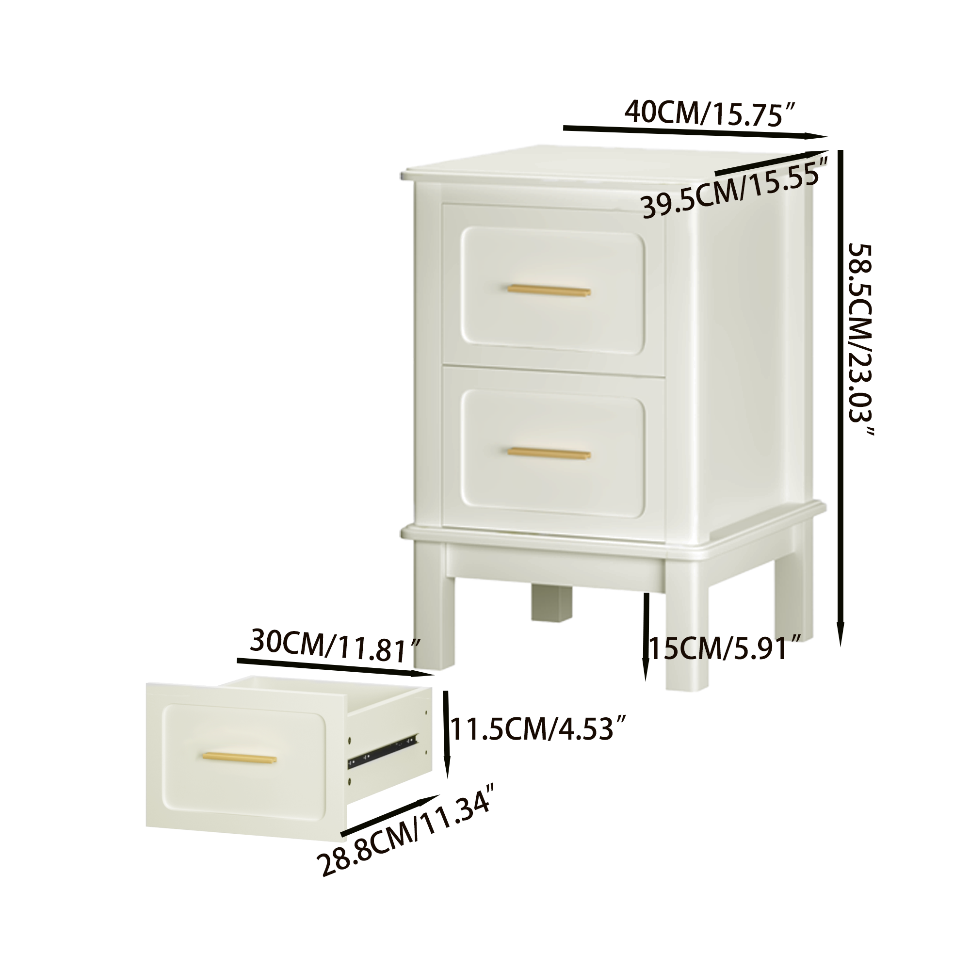 Modern  Nightstand with 2 Drawers, Bedroom Bedside Table with Gold Handles, Sturdy Wood Accent Table for Small Spaces, Living Room, Kids Room & Guest Room-Off White - Grand Goldman Shop