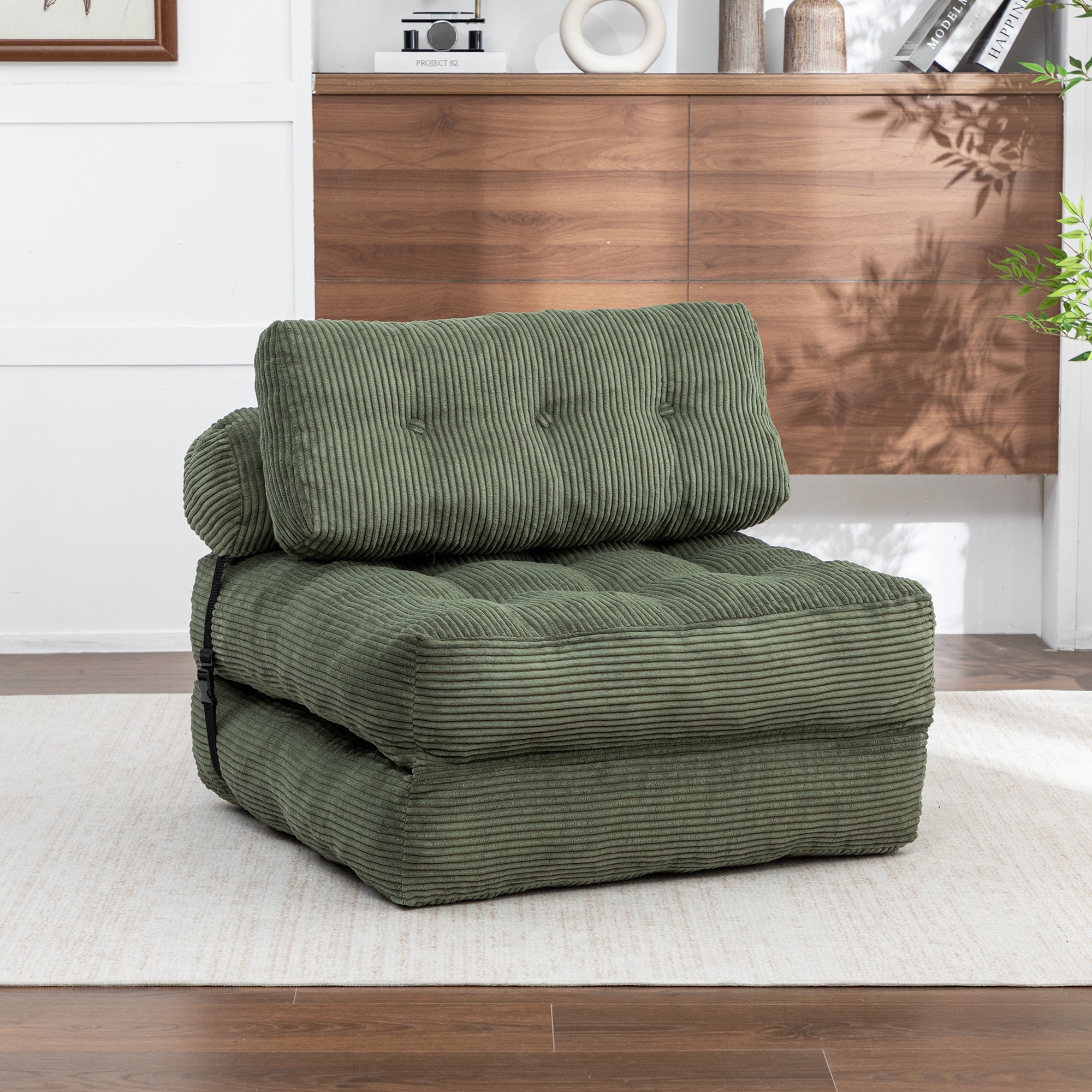 Folding Sofa Bed, Convertible Sleeper Chair with Pillow Foldable Mattress with Back Support, Portable Fold Out Chair Bed Comfy Floor Sofa Lounge for Living Room Bedroom, Green, Single - Grand Goldman Shop