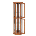 Corner Curio Cabinet Lighted Corner Display, Glass Display Shelf Shelving Bar cabinet with Tempered Glass Door, Bar Cabinet,Cabinet with Adjustable Shelf Glass Cabinet Shelves Bead Bulb Included OAK - Grand Goldman Shop