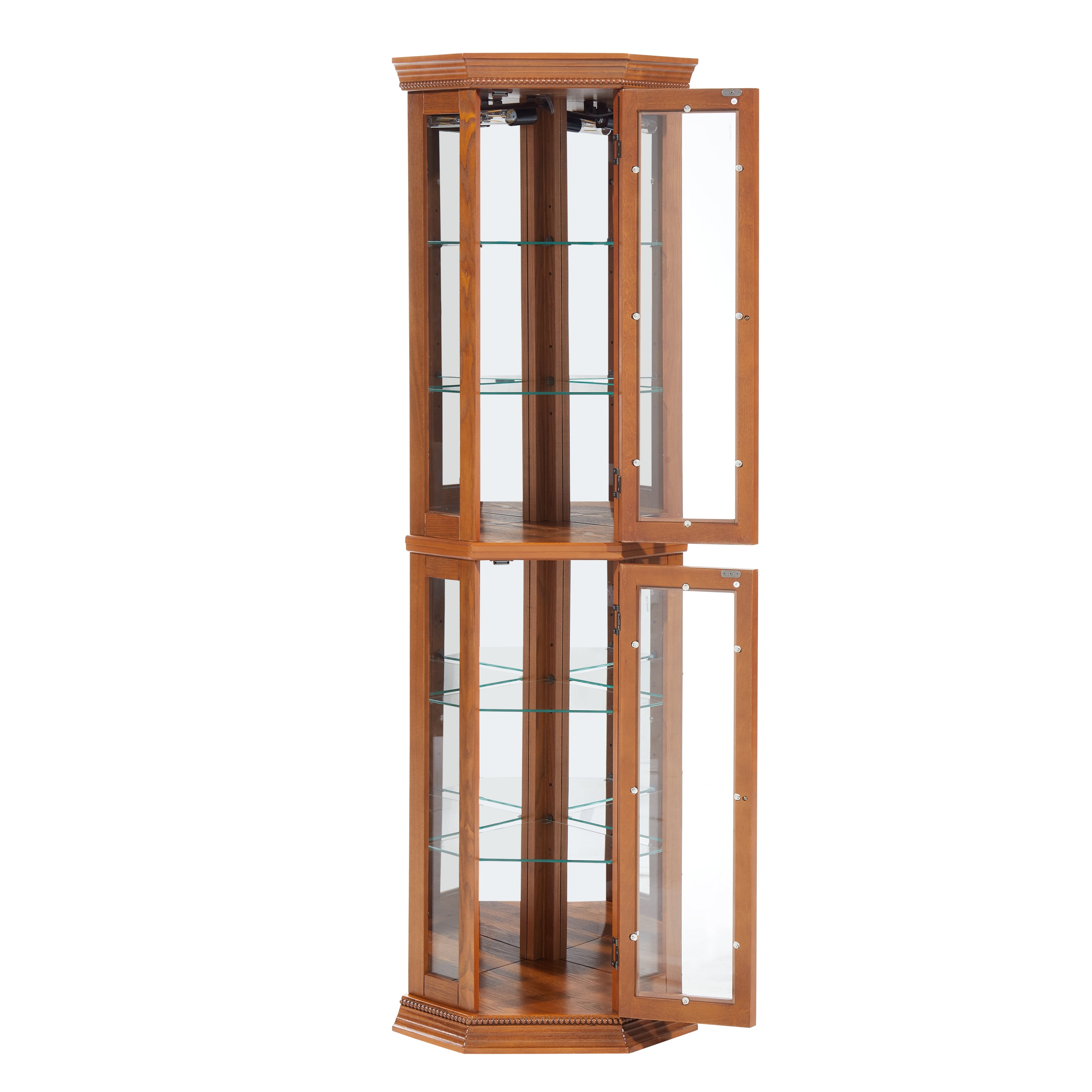 Corner Curio Cabinet Lighted Corner Display, Glass Display Shelf Shelving Bar cabinet with Tempered Glass Door, Bar Cabinet,Cabinet with Adjustable Shelf Glass Cabinet Shelves Bead Bulb Included OAK - Grand Goldman Shop