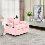 Convertible Sleeper Chair Sofa Bed Adjustable Pull Out Sleeper Chair Bed Multi-Pockets Folding Sofa Bed for Living Room Bedroom Small Space,3-in-1 Sofa Bed(PINK) - Grand Goldman Shop