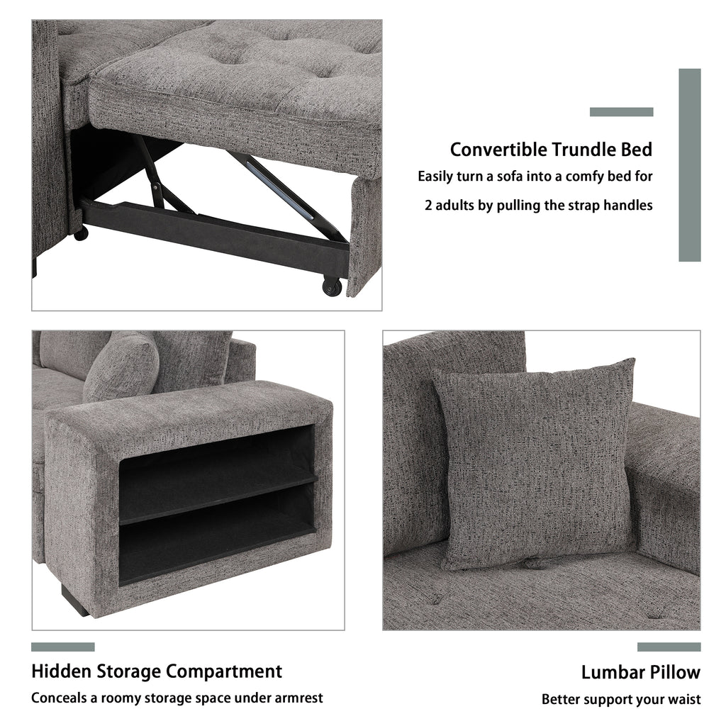 104.5' Modern L-Shape 3 Seat Reversible Sectional Couch, Pull Out Sleeper Sofa with Storage Chaise and 2 Stools for Living Room Furniture Set,Knox Charcoal (old sku:SG000431AAA) - Grand Goldman Shop